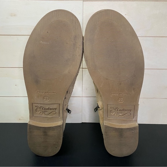 Coolway Nelia Open Toe Booties Women's Size 8 Shoes EU39 Tan Suede Leather Zip - Picture 9 of 11